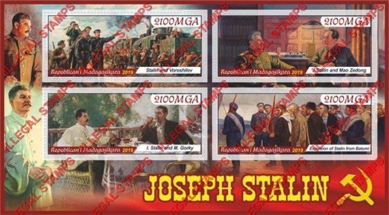 Madagascar 2019 Joseph Stalin Illegal Stamp Souvenir Sheet of 4 Madagascar 2019 Joseph Stalin Illegal Stamp Souvenir Sheet of 4