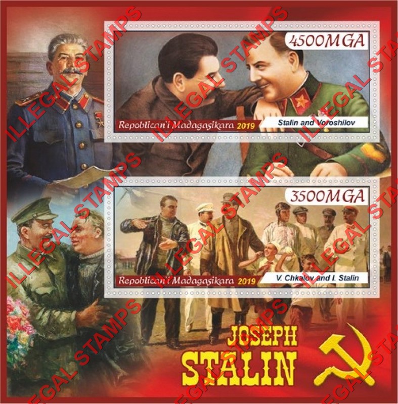 Madagascar 2019 Joseph Stalin Illegal Stamp Souvenir Sheet of 2 Madagascar 2019 Joseph Stalin Illegal Stamp Souvenir Sheet of 2