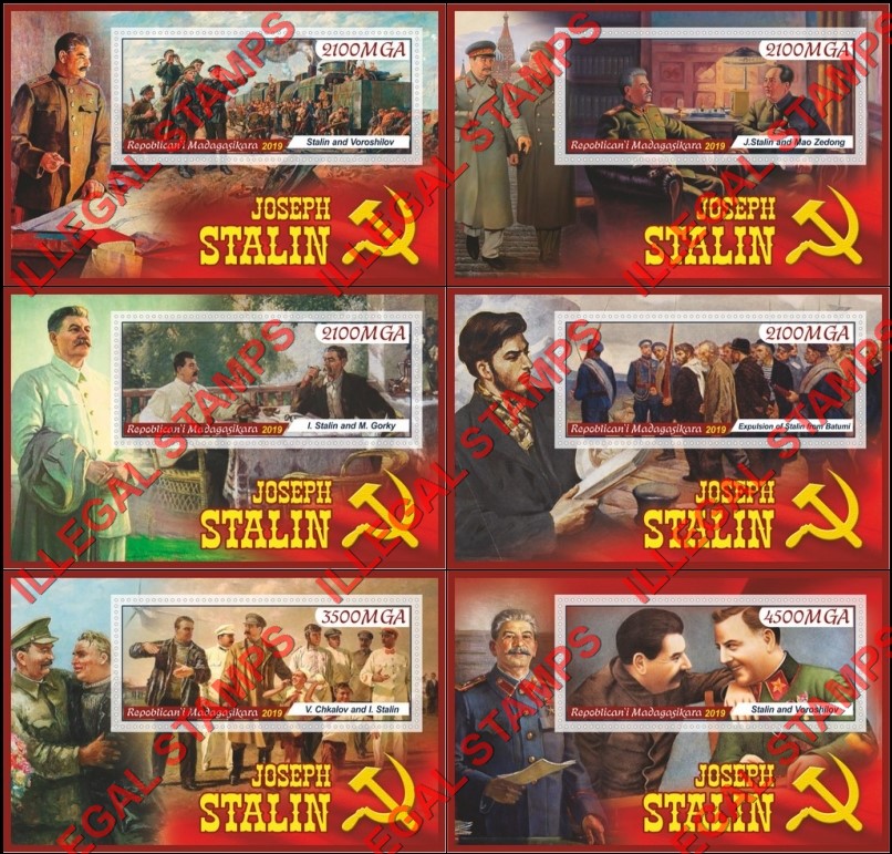 Madagascar 2019 Joseph Stalin Illegal Stamp Souvenir Sheets of 1 Madagascar 2019 Joseph Stalin Illegal Stamp Souvenir Sheets of 1