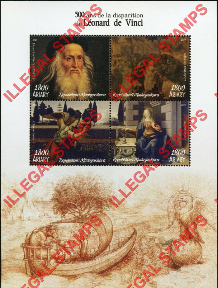 Madagascar 2019 Leonardo da Vinci Illegal Stamp Souvenir Sheet of 4 Madagascar 2019 Leonardo da Vinci Illegal Stamp Souvenir Sheet of 4