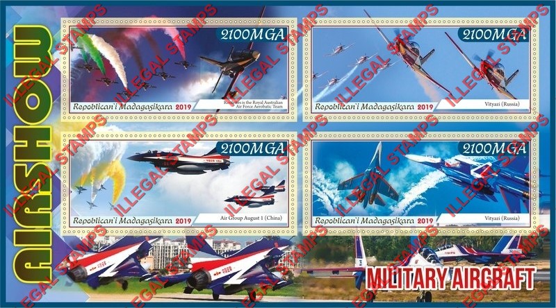 Madagascar 2019 Military Aircraft Airshow Illegal Stamp Souvenir Sheet of 4 Madagascar 2019 Military Aircraft Airshow Illegal Stamp Souvenir Sheet of 4