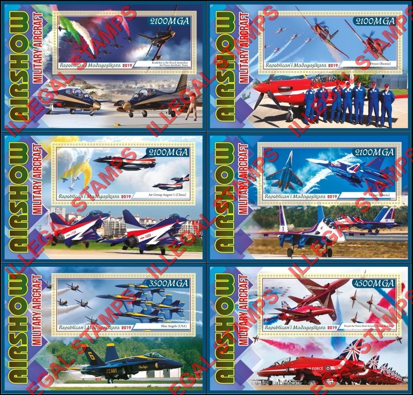 Madagascar 2019 Military Aircraft Airshow Illegal Stamp Souvenir Sheets of 1 Madagascar 2019 Military Aircraft Airshow Illegal Stamp Souvenir Sheets of 1