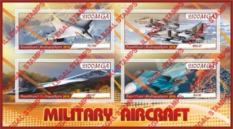 Madagascar 2019 Military Aircraft Illegal Stamp Souvenir Sheet of 4 Madagascar 2019 Military Aircraft Illegal Stamp Souvenir Sheet of 4