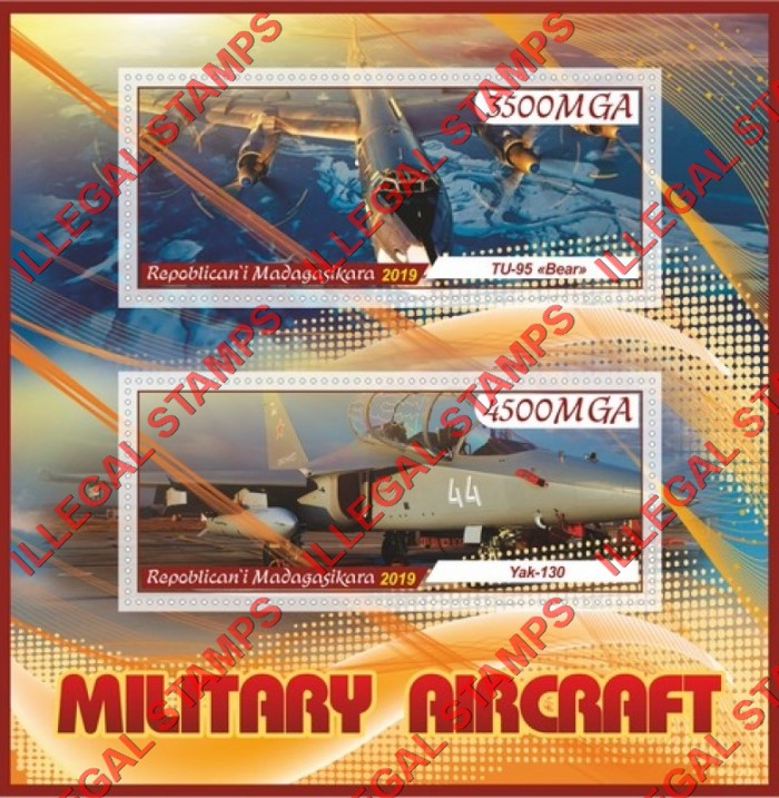 Madagascar 2019 Military Aircraft Illegal Stamp Souvenir Sheet of 2 Madagascar 2019 Military Aircraft Illegal Stamp Souvenir Sheet of 2