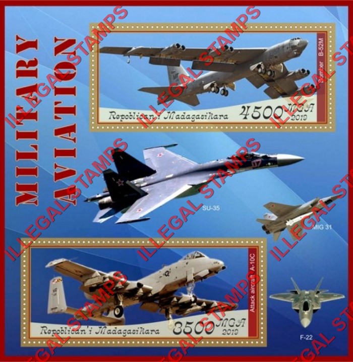 Madagascar 2019 Military Aviation (different) Illegal Stamp Souvenir Sheet of 2 Madagascar 2019 Military Aviation (different) Illegal Stamp Souvenir Sheet of 2