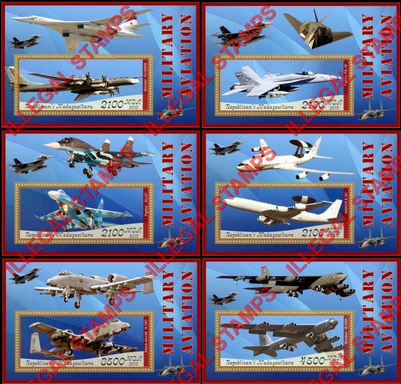 Madagascar 2019 Military Aviation (different) Illegal Stamp Souvenir Sheets of 1 Madagascar 2019 Military Aviation (different) Illegal Stamp Souvenir Sheets of 1