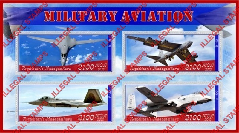 Madagascar 2019 Military Aviation Illegal Stamp Souvenir Sheet of 4 Madagascar 2019 Military Aviation Illegal Stamp Souvenir Sheet of 4