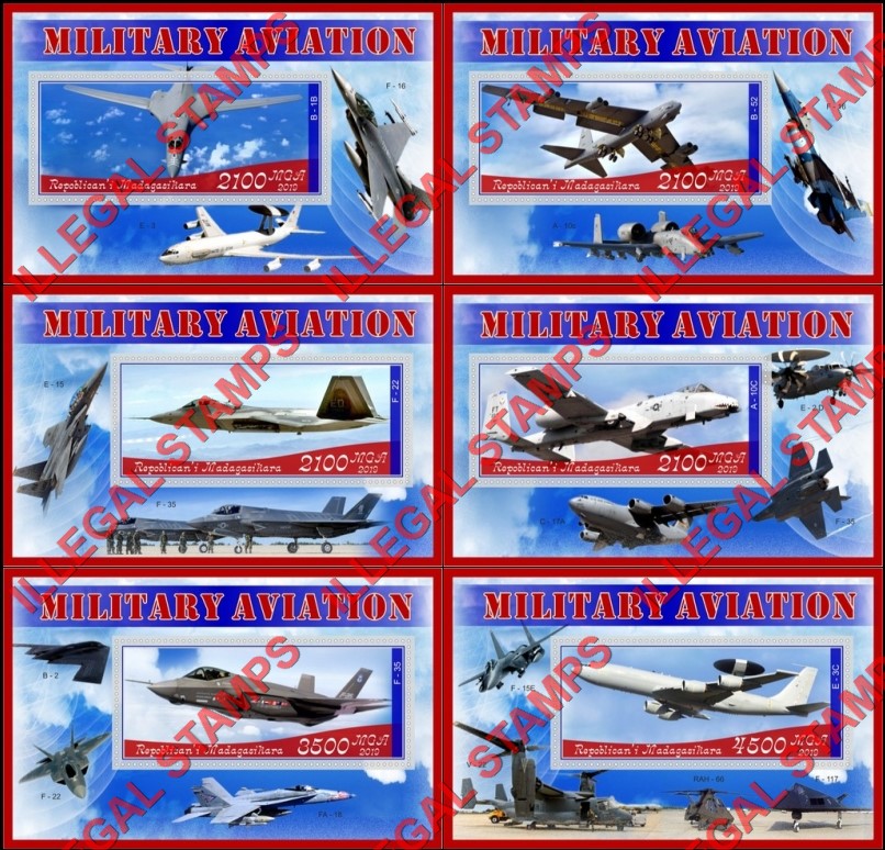 Madagascar 2019 Military Aviation Illegal Stamp Souvenir Sheets of 1 Madagascar 2019 Military Aviation Illegal Stamp Souvenir Sheets of 1