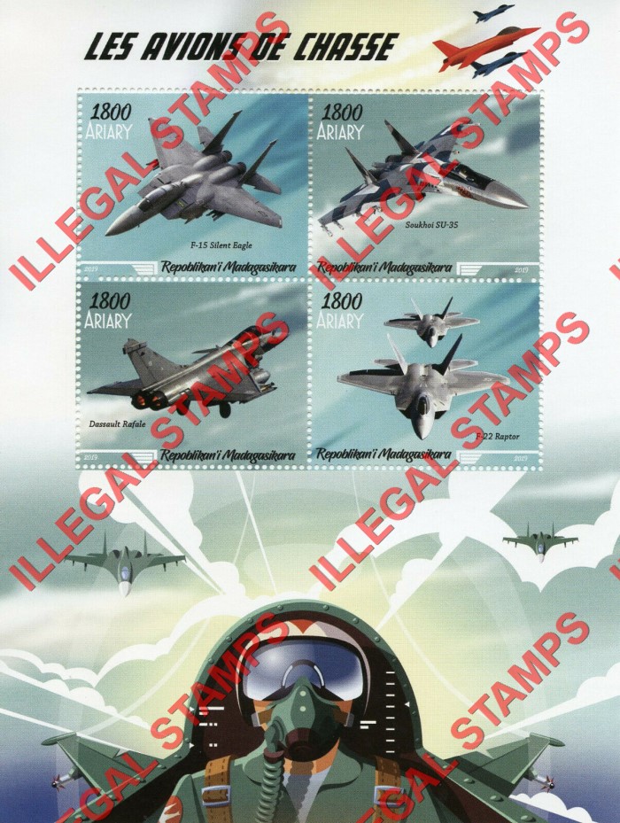 Madagascar 2019 Military Fighter Jets Illegal Stamp Souvenir Sheet of 4 Madagascar 2019 Military Fighter Jets Illegal Stamp Souvenir Sheet of 4