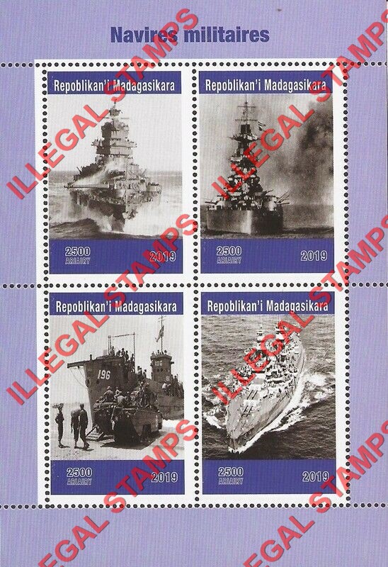 Madagascar 2019 Military Ships Illegal Stamp Souvenir Sheet of 4 Madagascar 2019 Military Ships Illegal Stamp Souvenir Sheet of 4