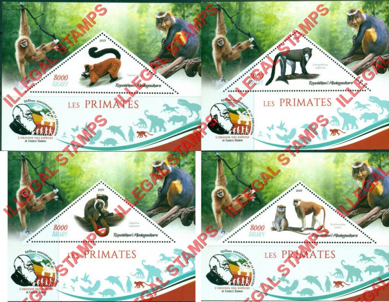 Madagascar 2019 Monkeys Primates Illegal Stamp Souvenir Sheets of 1 Madagascar 2019 Monkeys Primates Illegal Stamp Souvenir Sheets of 1
