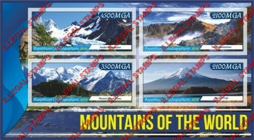 Madagascar 2019 Mountains Illegal Stamp Souvenir Sheet of 4 Madagascar 2019 Mountains Illegal Stamp Souvenir Sheet of 4