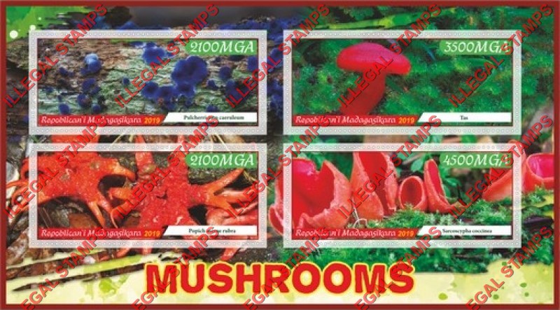Madagascar 2019 Mushrooms Illegal Stamp Souvenir Sheet of 4 Madagascar 2019 Mushrooms Illegal Stamp Souvenir Sheet of 4
