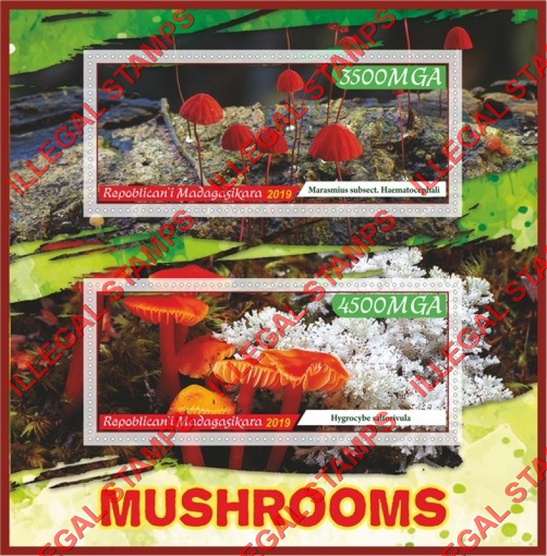 Madagascar 2019 Mushrooms Illegal Stamp Souvenir Sheet of 2 Madagascar 2019 Mushrooms Illegal Stamp Souvenir Sheet of 2