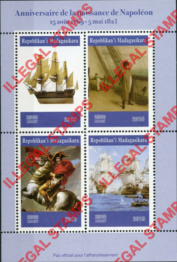 Madagascar 2019 Napoleon Illegal Stamp Souvenir Sheet of 4 Madagascar 2019 Napoleon Illegal Stamp Souvenir Sheet of 4