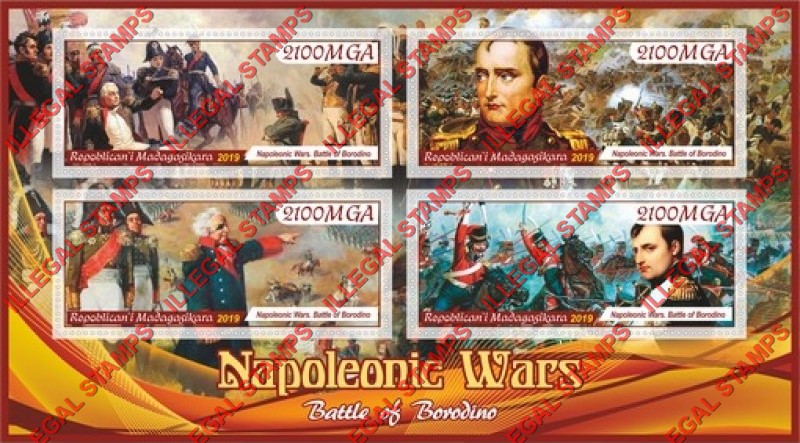 Madagascar 2019 Napoleonic Wars Battle of Borodino Illegal Stamp Souvenir Sheet of 4 Madagascar 2019 Napoleonic Wars Battle of Borodino Illegal Stamp Souvenir Sheet of 4