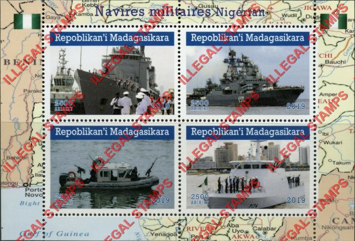 Madagascar 2019 Nigerian Military Naval Vessels Illegal Stamp Souvenir Sheet of 4 Madagascar 2019 Nigerian Military Naval Vessels Illegal Stamp Souvenir Sheet of 4