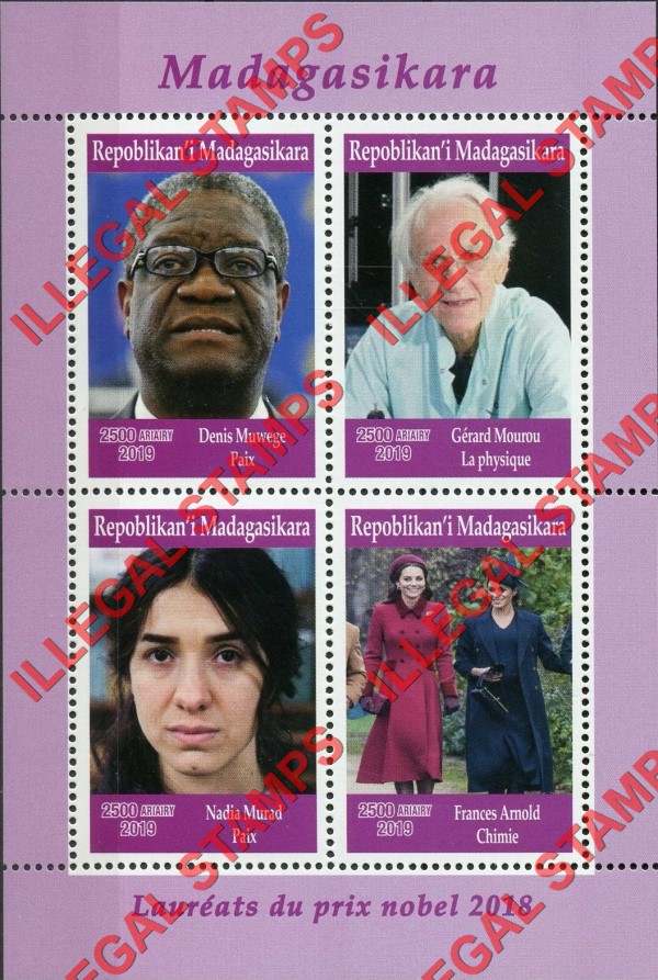 Madagascar 2019 Nobel Prize Winners Illegal Stamp Souvenir Sheet of 4 (Sheet 1) Madagascar 2019 Nobel Prize Winners Illegal Stamp Souvenir Sheet of 4 (Sheet 1)