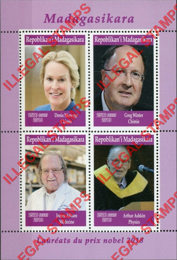 Madagascar 2019 Nobel Prize Winners Illegal Stamp Souvenir Sheet of 4 (Sheet 2) Madagascar 2019 Nobel Prize Winners Illegal Stamp Souvenir Sheet of 4 (Sheet 2)