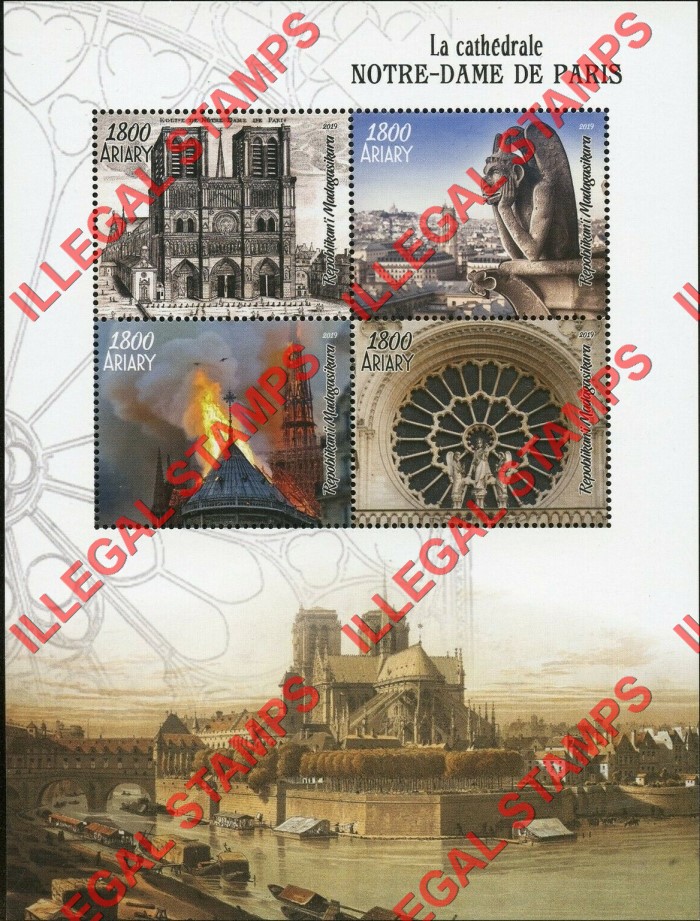Madagascar 2019 Notre-dame in Paris Illegal Stamp Souvenir Sheet of 4 Madagascar 2019 Notre-dame in Paris Illegal Stamp Souvenir Sheet of 4