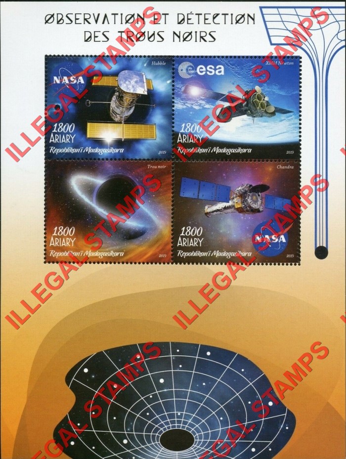 Madagascar 2019 Observation and Detection of Black Holes Illegal Stamp Souvenir Sheet of 4 Madagascar 2019 Observation and Detection of Black Holes Illegal Stamp Souvenir Sheet of 4