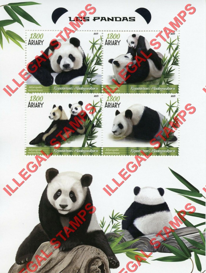 Madagascar 2019 Pandas Illegal Stamp Souvenir Sheet of 4 Madagascar 2019 Pandas Illegal Stamp Souvenir Sheet of 4