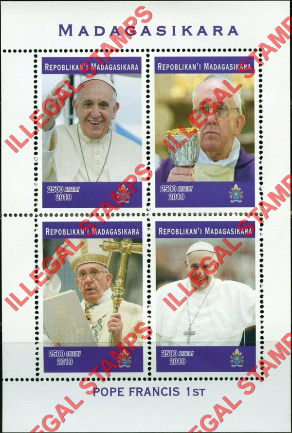 Madagascar 2019 Pope Francis I Illegal Stamp Souvenir Sheet of 4 Madagascar 2019 Pope Francis I Illegal Stamp Souvenir Sheet of 4