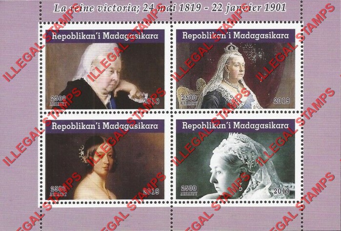 Madagascar 2019 Queen Victoria Illegal Stamp Souvenir Sheet of 4 Madagascar 2019 Queen Victoria Illegal Stamp Souvenir Sheet of 4