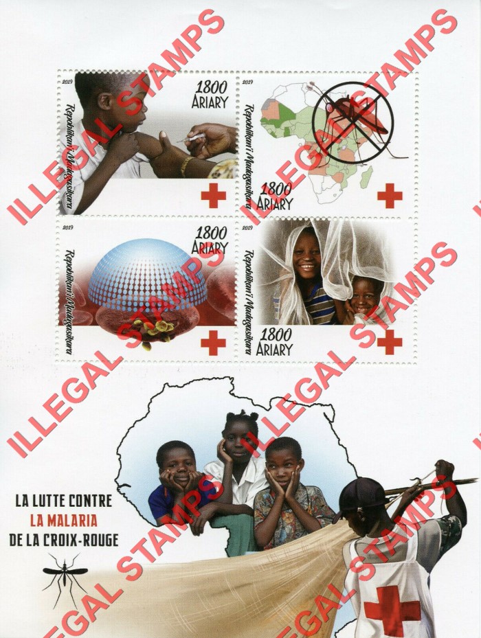 Madagascar 2019 Red Cross Fight Against Malaria Illegal Stamp Souvenir Sheet of 4 Madagascar 2019 Red Cross Fight Against Malaria Illegal Stamp Souvenir Sheet of 4