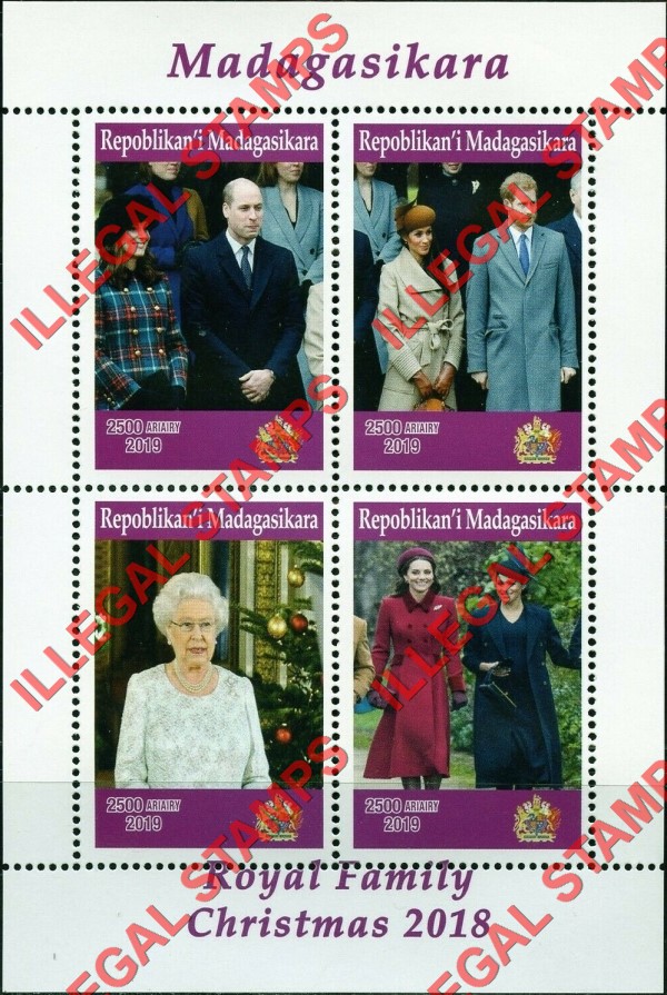 Madagascar 2019 Royal Family Christmas Illegal Stamp Souvenir Sheet of 4 Madagascar 2019 Royal Family Christmas Illegal Stamp Souvenir Sheet of 4
