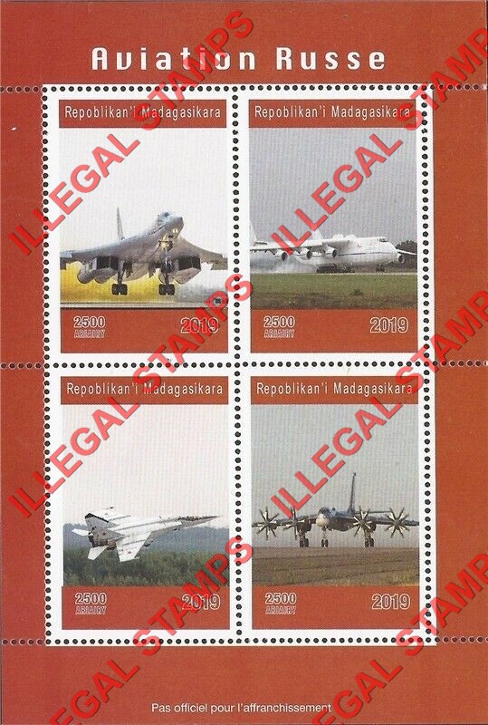 Madagascar 2019 Russian Aircraft Illegal Stamp Souvenir Sheet of 4 Madagascar 2019 Russian Aircraft Illegal Stamp Souvenir Sheet of 4