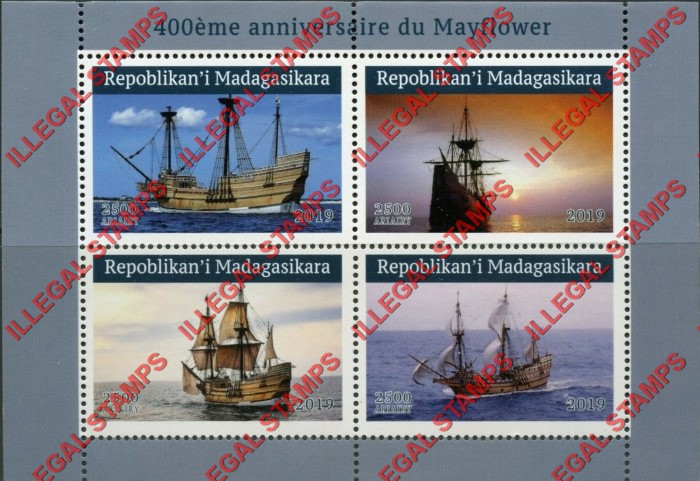 Madagascar 2019 Sailing Ships the Mayflower Illegal Stamp Souvenir Sheet of 4 Madagascar 2019 Sailing Ships the Mayflower Illegal Stamp Souvenir Sheet of 4