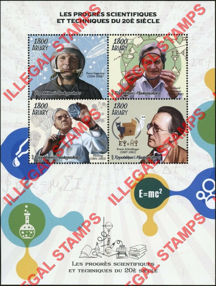 Madagascar 2019 Scientific Progress of the 20th Century Illegal Stamp Souvenir Sheet of 4 Madagascar 2019 Scientific Progress of the 20th Century Illegal Stamp Souvenir Sheet of 4