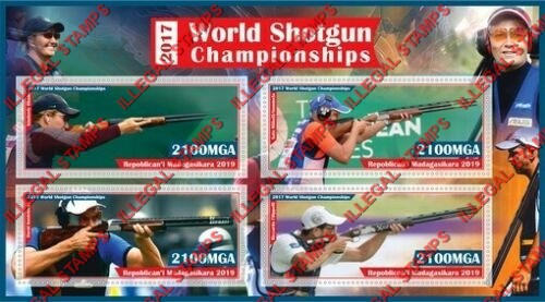 Madagascar 2019 World Shotgun Championships Illegal Stamp Souvenir Sheet of 4 Madagascar 2019 World Shotgun Championships Illegal Stamp Souvenir Sheet of 4
