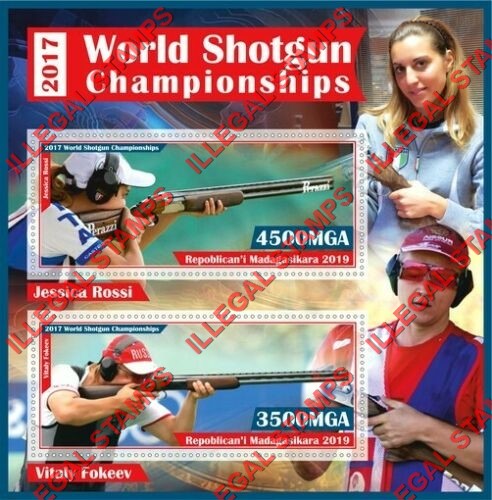 Madagascar 2019 World Shotgun Championships Illegal Stamp Souvenir Sheet of 2 Madagascar 2019 World Shotgun Championships Illegal Stamp Souvenir Sheet of 2