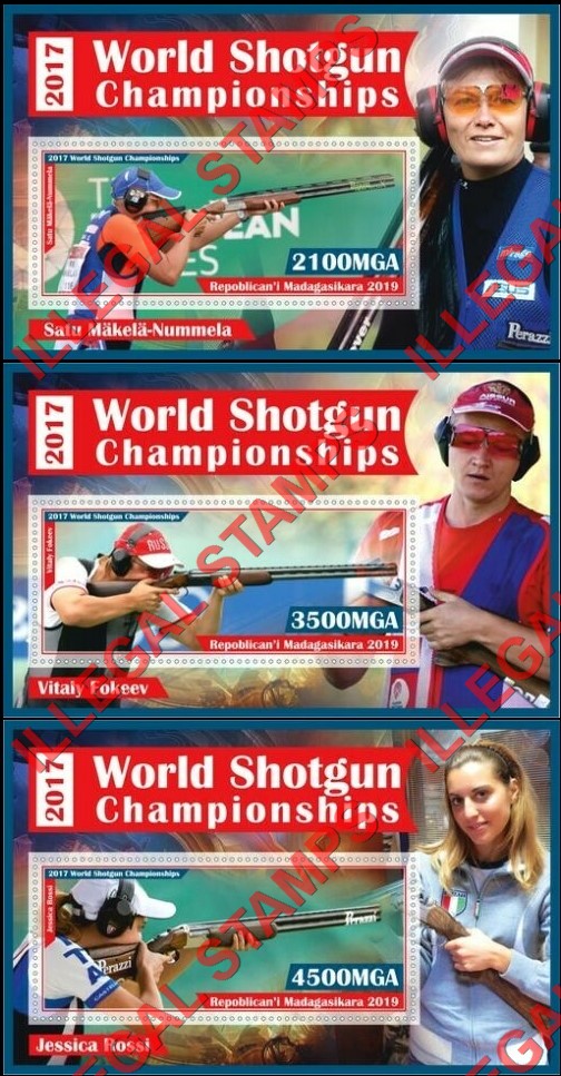 Madagascar 2019 World Shotgun Championships Illegal Stamp Souvenir Sheets of 1 (Part 2) Madagascar 2019 World Shotgun Championships Illegal Stamp Souvenir Sheets of 1 (Part 2)