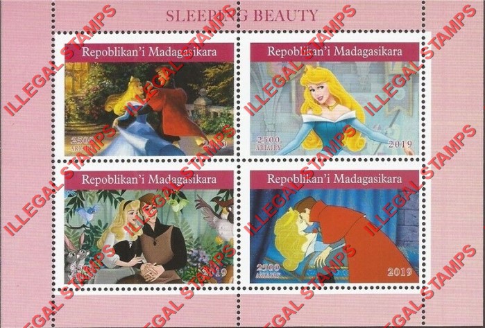 Madagascar 2019 Sleeping Beauty Illegal Stamp Souvenir Sheet of 4 Madagascar 2019 Sleeping Beauty Illegal Stamp Souvenir Sheet of 4