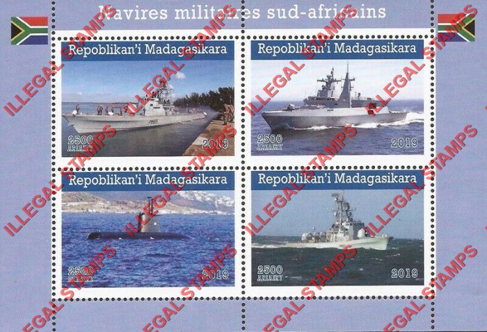 Madagascar 2019 South African Military Naval Vessels Illegal Stamp Souvenir Sheets of 4 Madagascar 2019 South African Military Naval Vessels Illegal Stamp Souvenir Sheets of 4