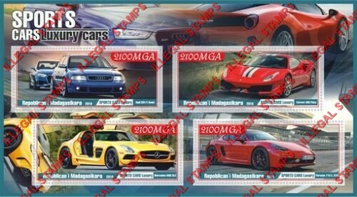 Madagascar 2019 Luxury Sports Cars Illegal Stamp Souvenir Sheet of 4 Madagascar 2019 Luxury Sports Cars Illegal Stamp Souvenir Sheet of 4