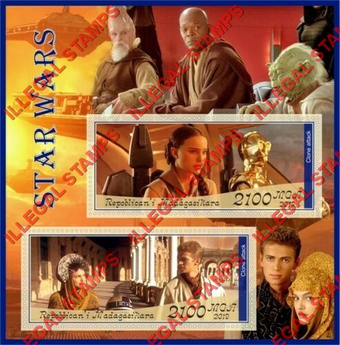 Madagascar 2019 Star Wars Illegal Stamp Souvenir Sheet of 2 Madagascar 2019 Star Wars Illegal Stamp Souvenir Sheet of 2