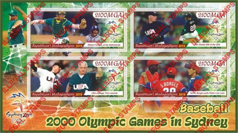 Madagascar 2019 Summer Olympic Games in Sydney 2000 Baseball Illegal Stamp Souvenir Sheet of 4 Madagascar 2019 Summer Olympic Games in Sydney 2000 Baseball Illegal Stamp Souvenir Sheet of 4