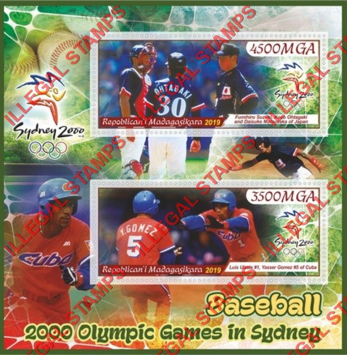 Madagascar 2019 Summer Olympic Games in Sydney 2000 Baseball Illegal Stamp Souvenir Sheet of 2 Madagascar 2019 Summer Olympic Games in Sydney 2000 Baseball Illegal Stamp Souvenir Sheet of 2