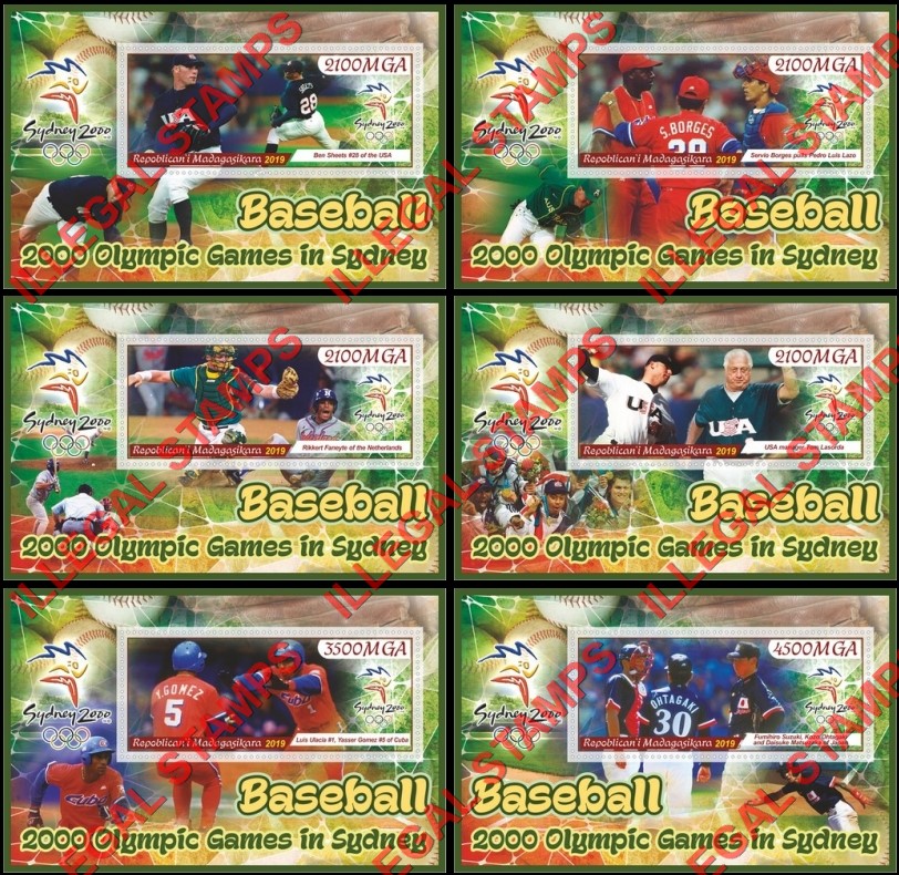 Madagascar 2019 Summer Olympic Games in Sydney 2000 Baseball Illegal Stamp Souvenir Sheets of 1 Madagascar 2019 Summer Olympic Games in Sydney 2000 Baseball Illegal Stamp Souvenir Sheets of 1