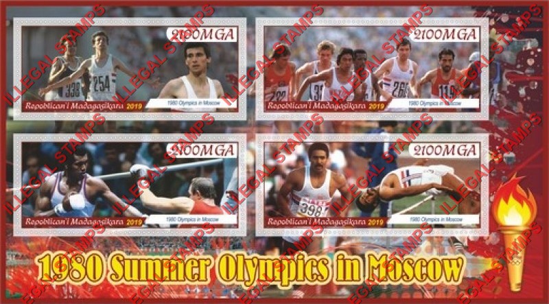 Madagascar 2019 Summer Olympic Games in Moscow 1980 Illegal Stamp Souvenir Sheet of 4 Madagascar 2019 Summer Olympic Games in Moscow 1980 Illegal Stamp Souvenir Sheet of 4