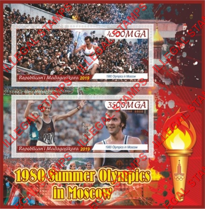 Madagascar 2019 Summer Olympic Games in Moscow 1980 Illegal Stamp Souvenir Sheet of 2 Madagascar 2019 Summer Olympic Games in Moscow 1980 Illegal Stamp Souvenir Sheet of 2