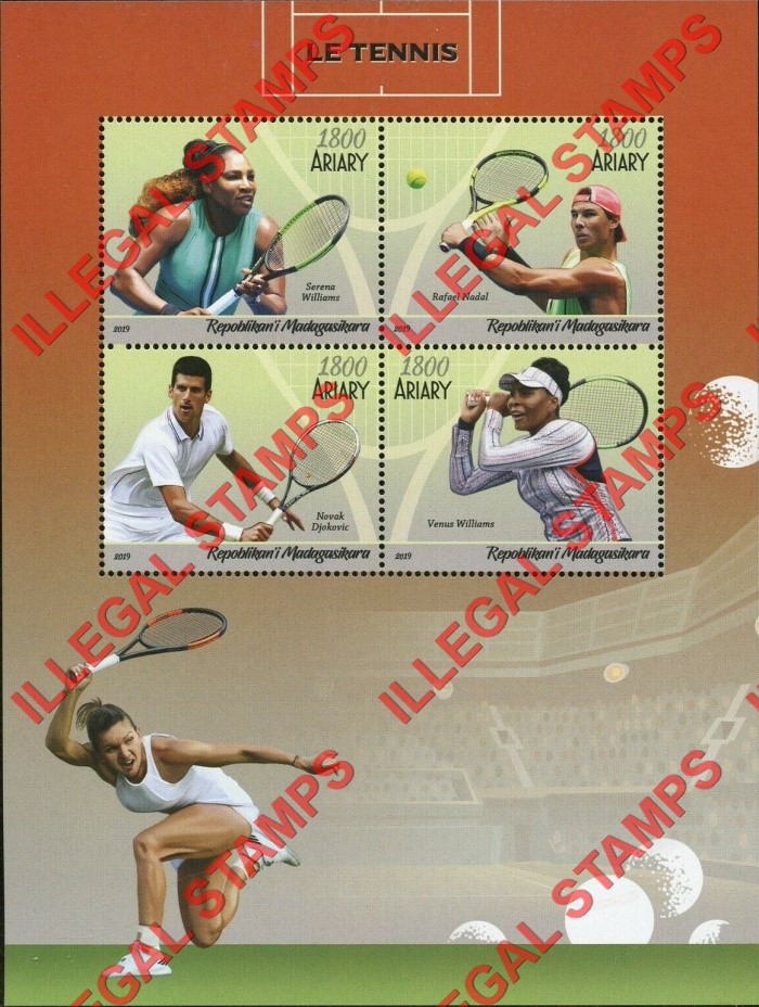 Madagascar 2019 Tennis Illegal Stamp Souvenir Sheet of 4 Madagascar 2019 Tennis Illegal Stamp Souvenir Sheet of 4