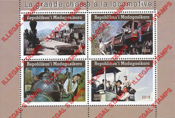 Madagascar 2019 The Great Locomotive Chase Illegal Stamp Souvenir Sheet of 4 Madagascar 2019 The Great Locomotive Chase Illegal Stamp Souvenir Sheet of 4