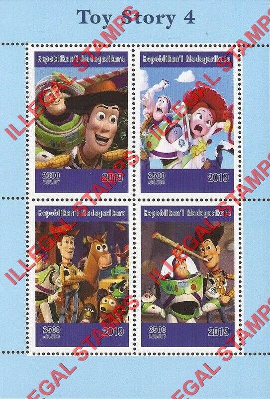 Madagascar 2019 Toy Story 4 Illegal Stamp Souvenir Sheet of 4 Madagascar 2019 Toy Story 4 Illegal Stamp Souvenir Sheet of 4