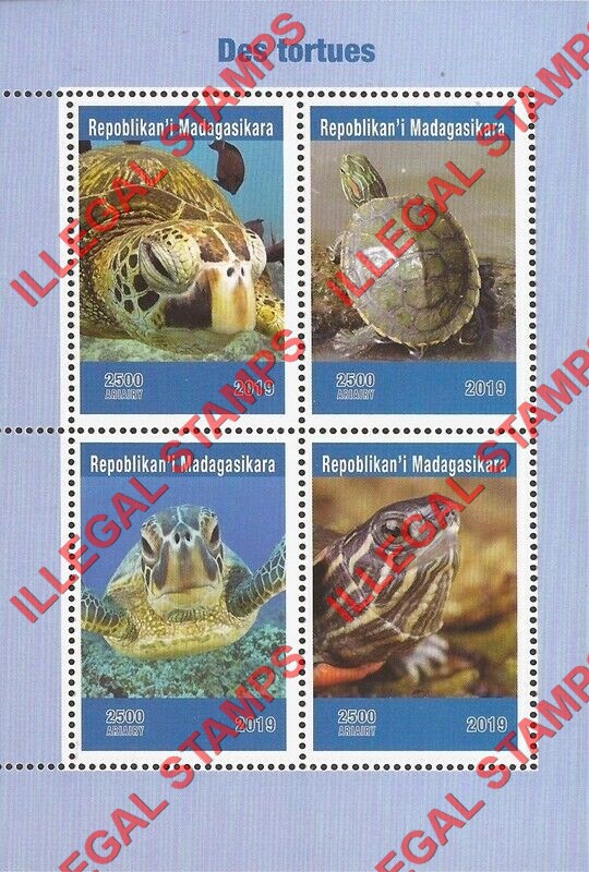 Madagascar 2019 Turtles Illegal Stamp Souvenir Sheet of 4 Madagascar 2019 Turtles Illegal Stamp Souvenir Sheet of 4