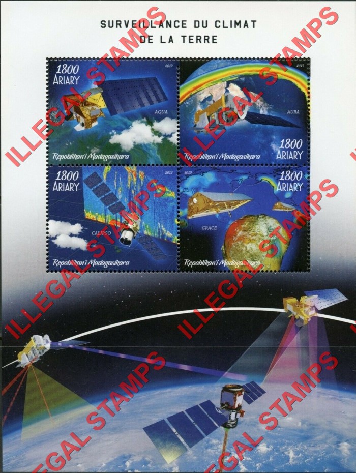 Madagascar 2019 Weather Surveillance of Earth Illegal Stamp Souvenir Sheet of 4 Madagascar 2019 Weather Surveillance of Earth Illegal Stamp Souvenir Sheet of 4